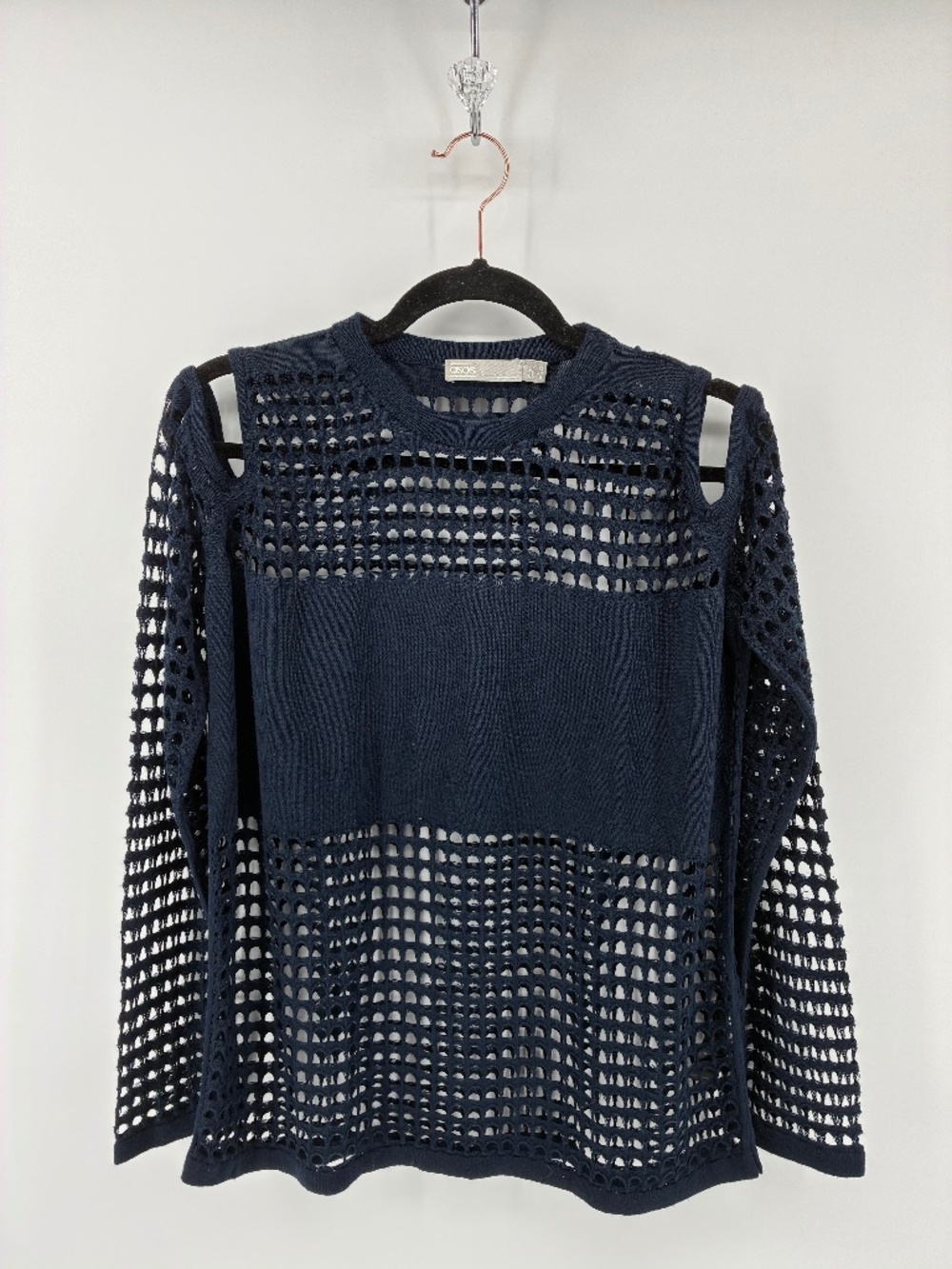 Navy Blue Asos Cold Shoulder Fishnet Sweater